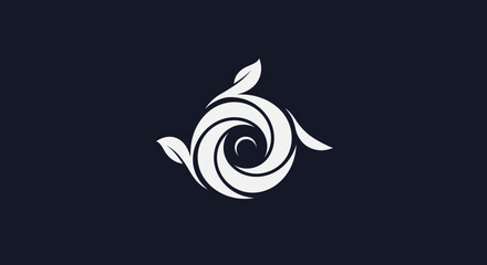 Elegant circular vortex symbol with organic leaf elements.