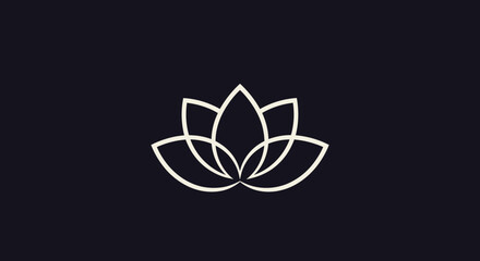 Elegant white line art lotus flower logo design.