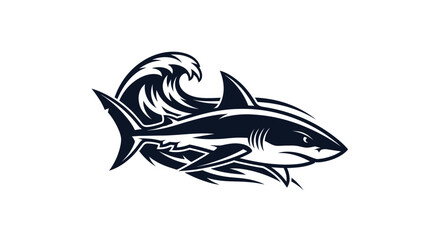 Obraz premium Powerful Shark and Ocean Wave Logo Design.
