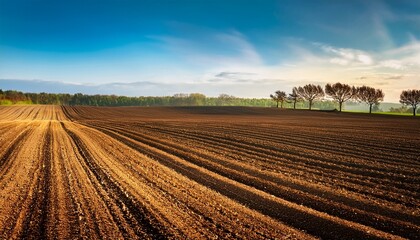 A Rural Landscape With A Plowed Empty Field At The Beginning Of Spring