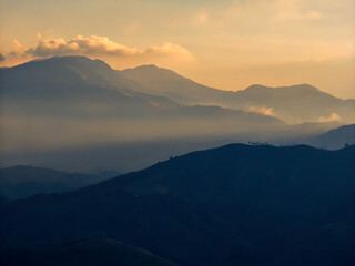 sunrise in the mountains. mountain, landscape, sunset, nature, mountains, sky, fog, sunrise, morning, cloud, view, hill, clouds, mist, sun, forest, dawn, hills, scenery, peak, travel, valley, tree, li