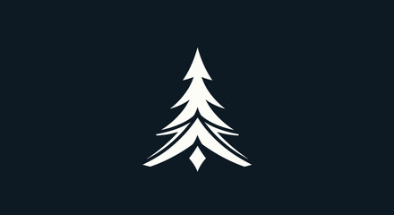 Stylized White Fir Tree Icon on Dark Background.