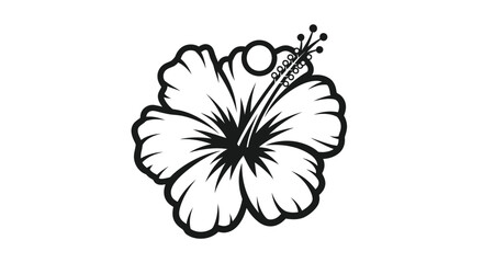 Intricate black and white hibiscus flower illustration on a white background.