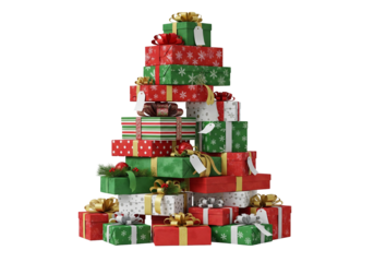 Stack of Christmas Gifts Arranged Like a Tree