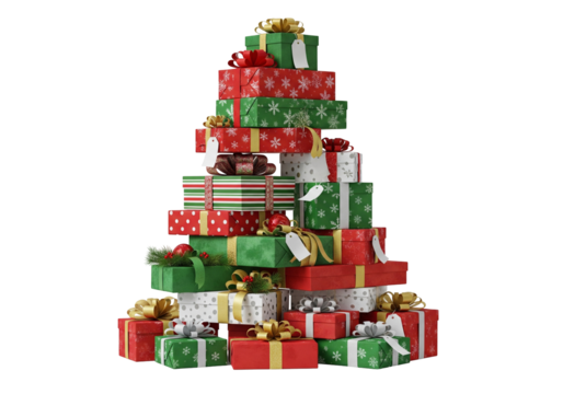 Stack of Christmas Gifts Arranged Like a Tree