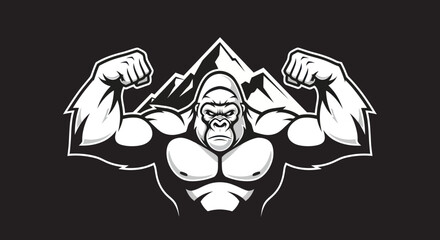 Powerful Gorilla Flexing Muscles Strong Ape.