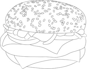 Detailed Line Art of a Classic Burger