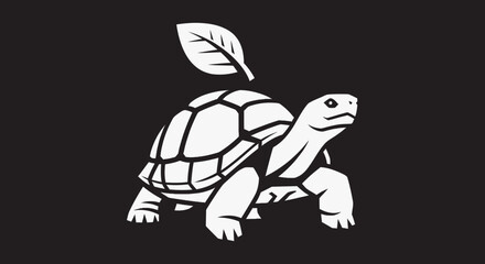 Stylized white tortoise with a leaf on its shell simple vector art.