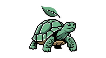 Green turtle with a leaf above its shell a symbol of nature.