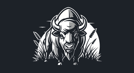 Majestic bison illustration showcasing strength and determination in monochrome style.