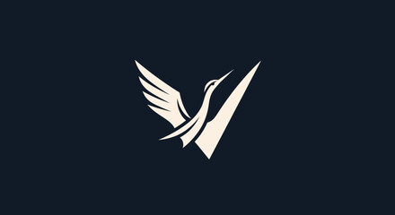 Elegant bird logo design with letter V.