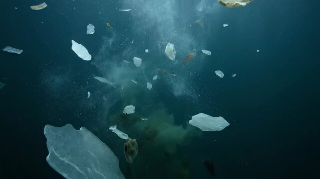 Abstract Ice Shards Falling Underwater with Dynamic Effect Prob4