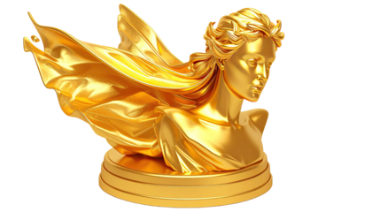 Golden bust of a woman with flowing drapery