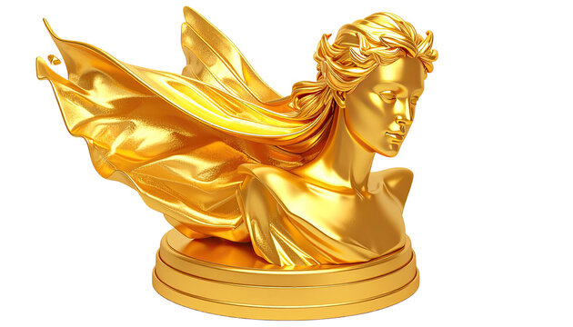 Golden bust of a woman with flowing drapery