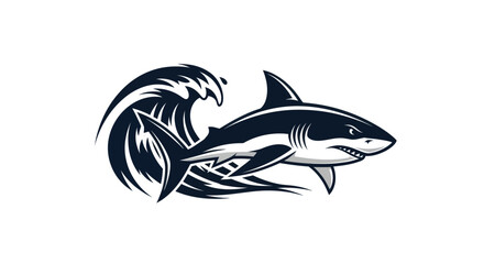 Powerful Shark Surfing a Dynamic Ocean Wave Illustration.