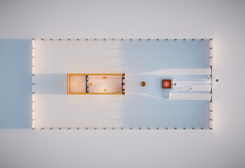 Sanctuary top view, plain background, showing the placements of the furniture inside the wilderness tabernacle built in the time of Moses, Biblical imagery, book of Exodus. 3d illustration