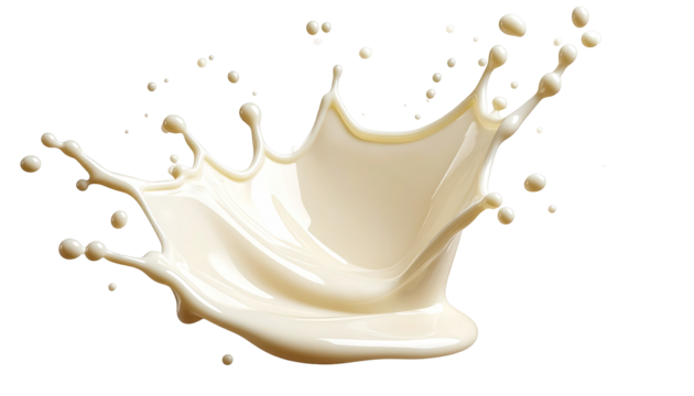 A creamy, off-white liquid splash, radiating outward from a central point.  The splash forms a crown-like shape, with smooth, flowing curves and droplets