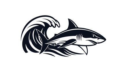 Monochrome Shark Leaping from a Wave Illustration.
