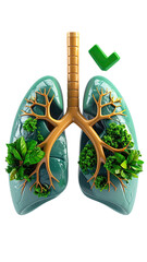 Healthy lungs depicted with plant life inside, symbolizing environmental health.  A checkmark signifies approval or wellness