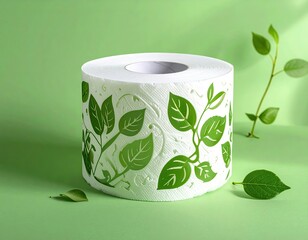 Leaf-patterned paper roll on green
