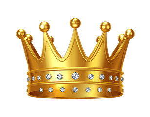Golden crown with sparkling gems.  A regal, ornate golden crown,  adorned with  numerous  small white gems