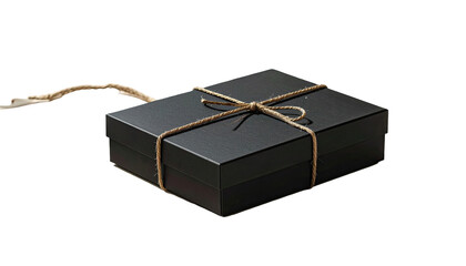 Black gift box tied with natural twine