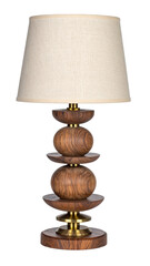 Wooden table lamp with stacked orbs, cream shade