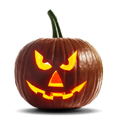 Halloween jack-o-lantern isolated on white. Pumpkin with carved spooky face