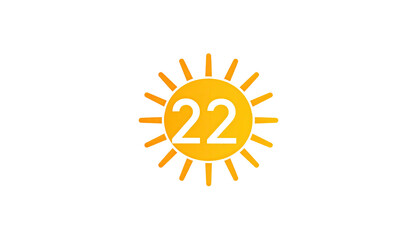 A stylized, graphic sun icon with the number 22
