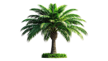 Lush green palm tree against a black background