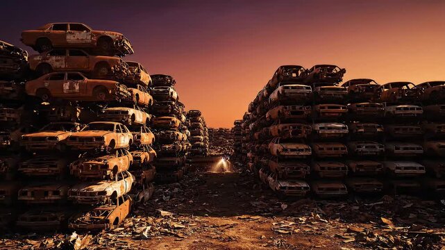Cars in a Junkyard at Sunset Image Prob4 Scene