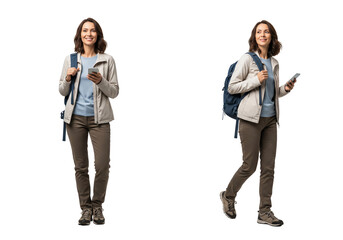 Fototapeta premium Woman with backpack and smartphone
