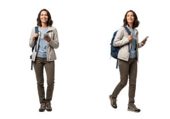 Woman with backpack and smartphone