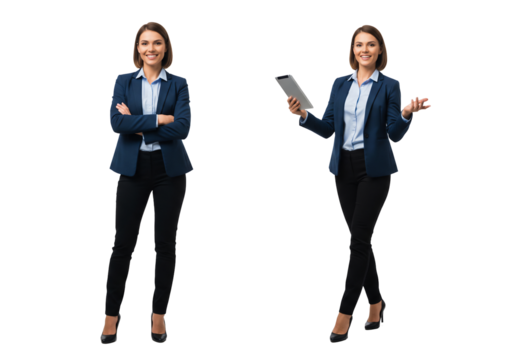 Businesswoman in two poses with tablet
