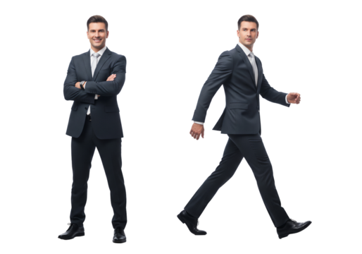 Man in suit, standing and walking