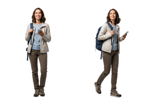 Woman with backpack and smartphone