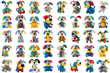 Obraz premium Colorful Plush Toy Dogs Set Transparent Background PNG