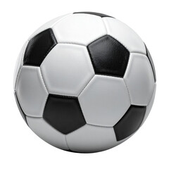 A detailed depiction of a soccer ball, meticulously crafted with black and white segments, showcasing its spherical shape against a pure black backdrop for a visually striking presentation.