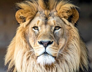 Fototapeta premium Lion Looking Directly at Camera Headshot Portrait