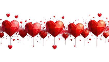 Red heart-shaped geometric figures on a black background, dripping with red