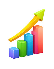 Colorful 3D bar graph with upward trend