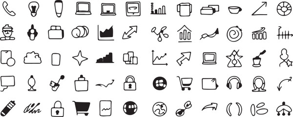 Hand Drawn Business and Social Media Icons Vector Set