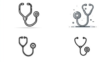 Four stethoscope illustrations cartoon style, outline, blurred, and detailed icons