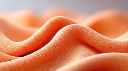 Macro View of Wavy Orange Fabric Texture with Cinematic Lighting High Dynamic Range Material Detail and Soft Gradient Background