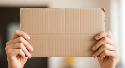 Person displaying blank corrugated cardboard box for message concept