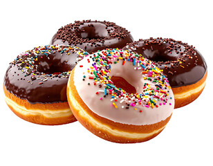 Four glazed donuts in various colors
