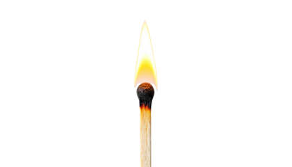 Single matchstick burning brightly against a black background. 