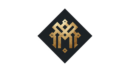 Golden Abstract Geometric Monogram Logo Design on Dark Diamond Background, Luxury Branding Element