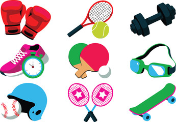 Collection of Sports Equipment Recreation Fitness Activity Illustration Vector