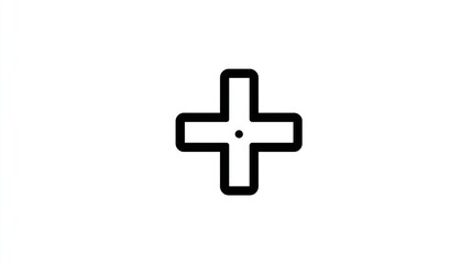 Fototapeta premium Simple thick plus sign in black outline with a dot in the center on white
